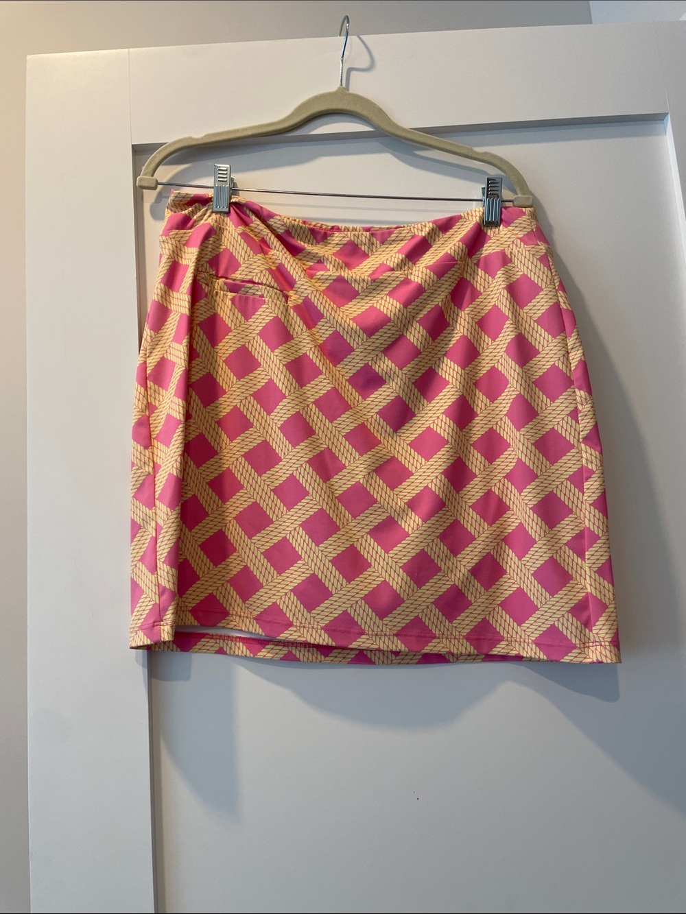 Melly M Pink & Yellow Lattice Patterned Women's Skort-Size M